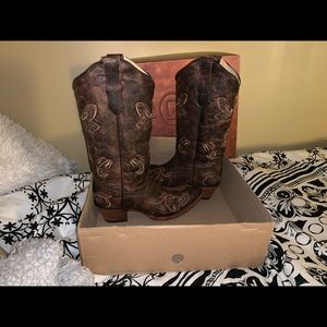 LD Distressed Brown-Bone Dragon Cow Girl Boots